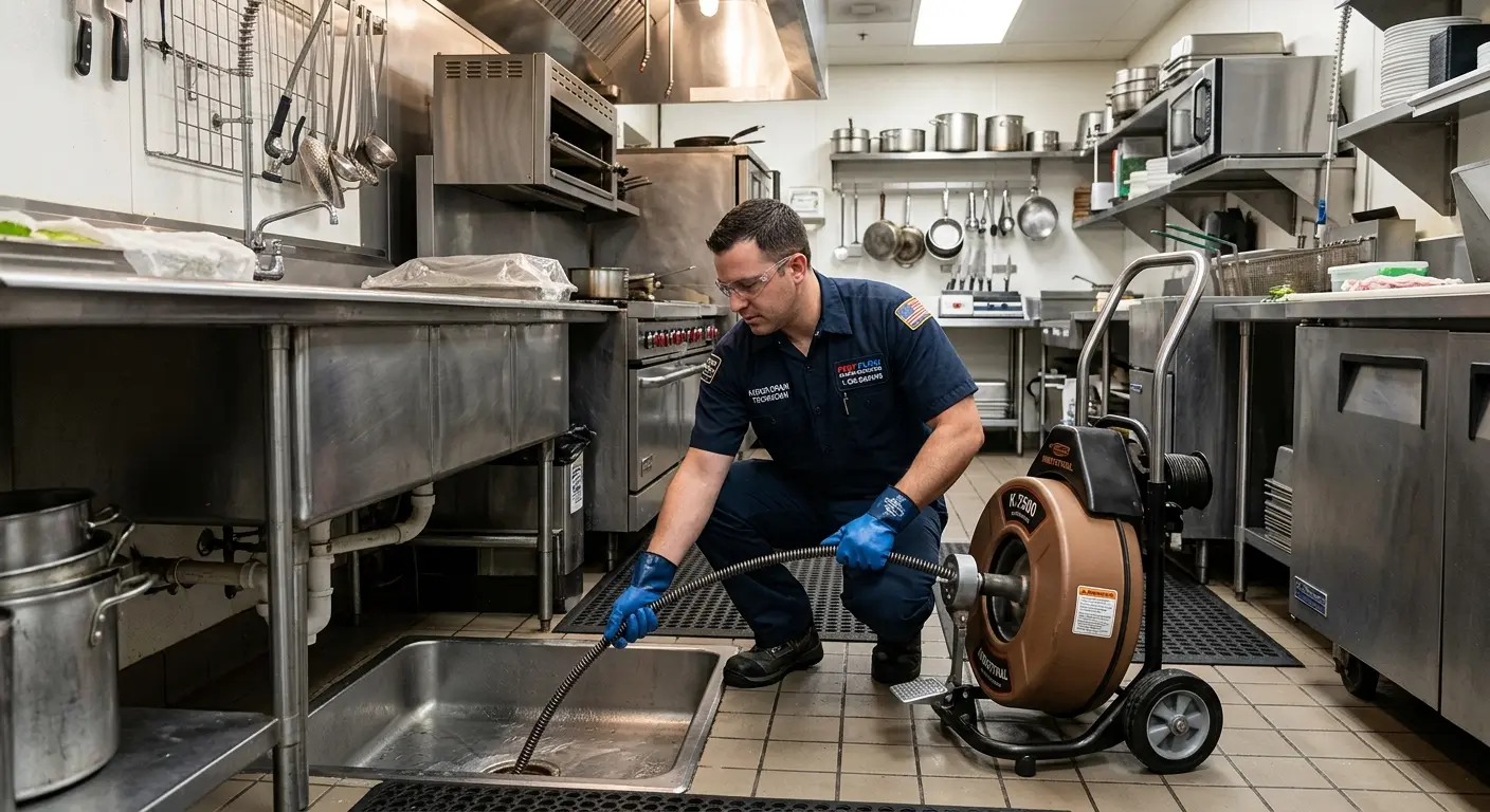 Commercial drain cleaning service in a restaurant kitchen in Boulder